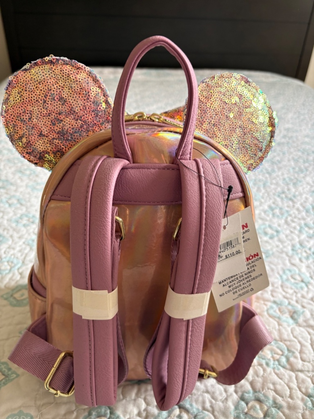 NWT Rare Disney Parks Loungefly Minnie Mouse Rose Gold Sequin Mini Backpack - Picture 2 of 7